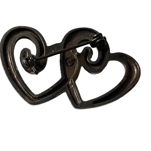 Open Double Heart‎ Intertwined Brooch Pin Silver Tone Metal Love Gift Vintage - Picture 4 of 9
